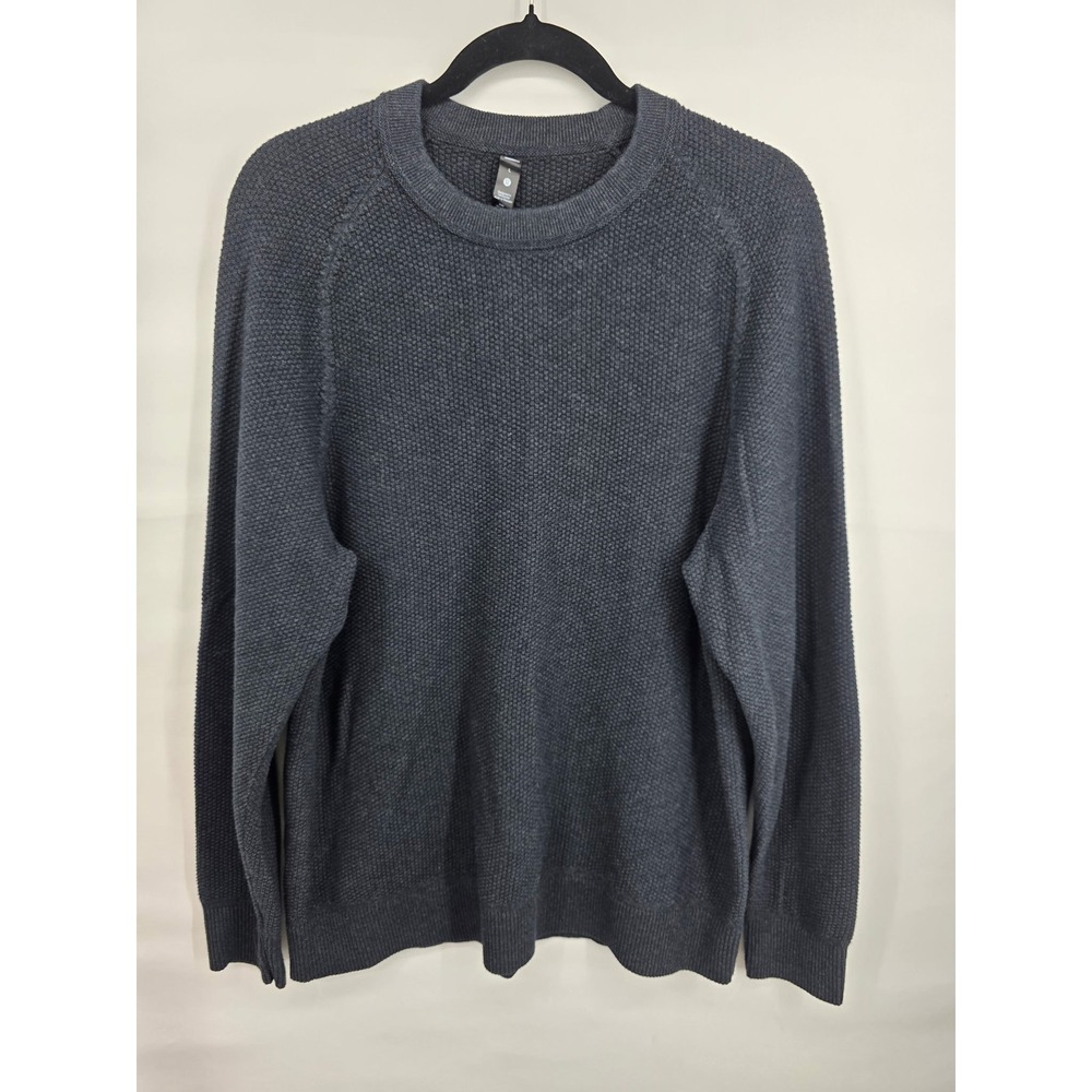 Lululemon Mens Engineered Warmth Crewneck Sweater Gray Waffle Knit LM3ENFS L